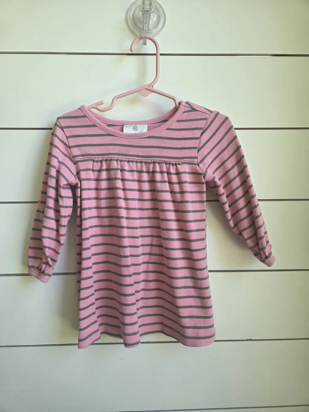 Hanna Andersson Pink and Gray Striped Long-Sleeve Dress